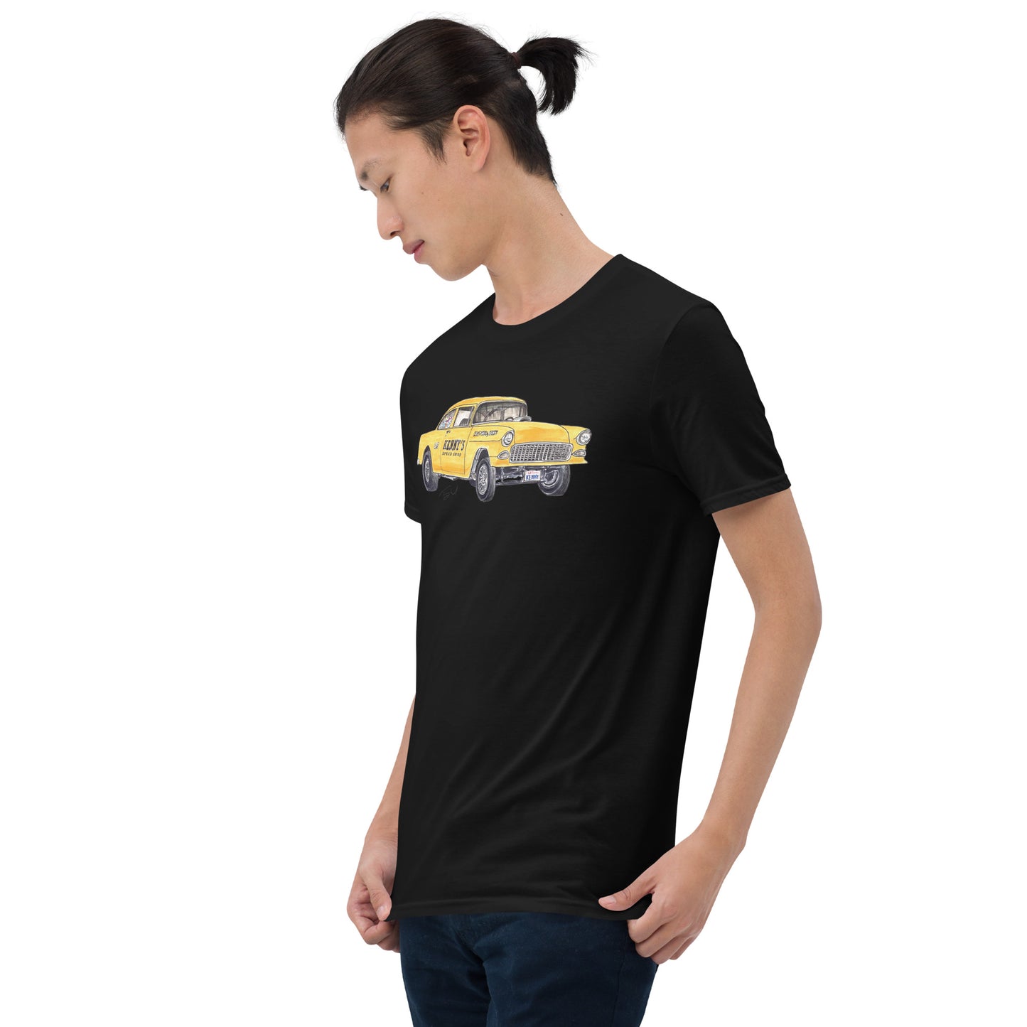 1955 Chevy Gasser – "Kenny’s Speed Shop" Softstyle T-Shirt