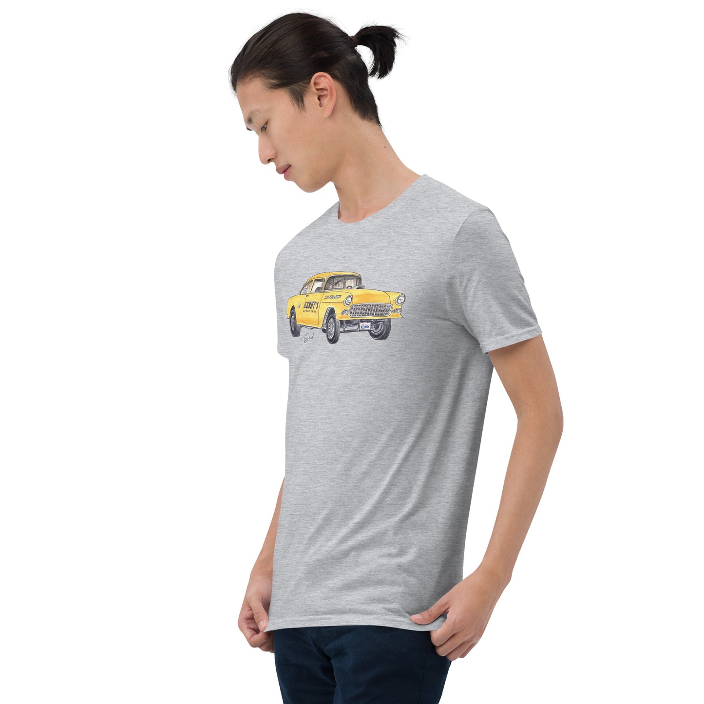 1955 Chevy Gasser – "Kenny’s Speed Shop" Softstyle T-Shirt