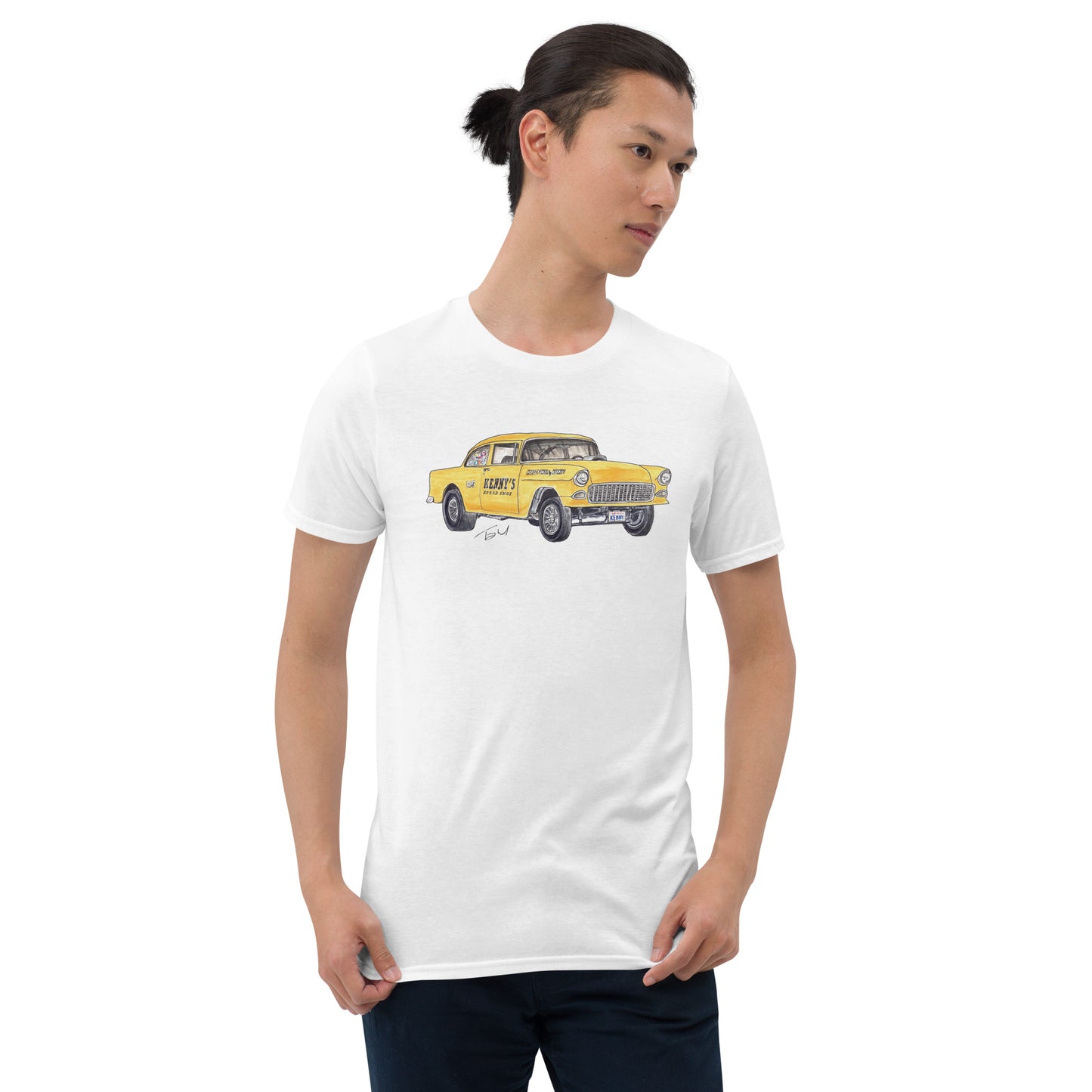 1955 Chevy Gasser – "Kenny’s Speed Shop" Softstyle T-Shirt