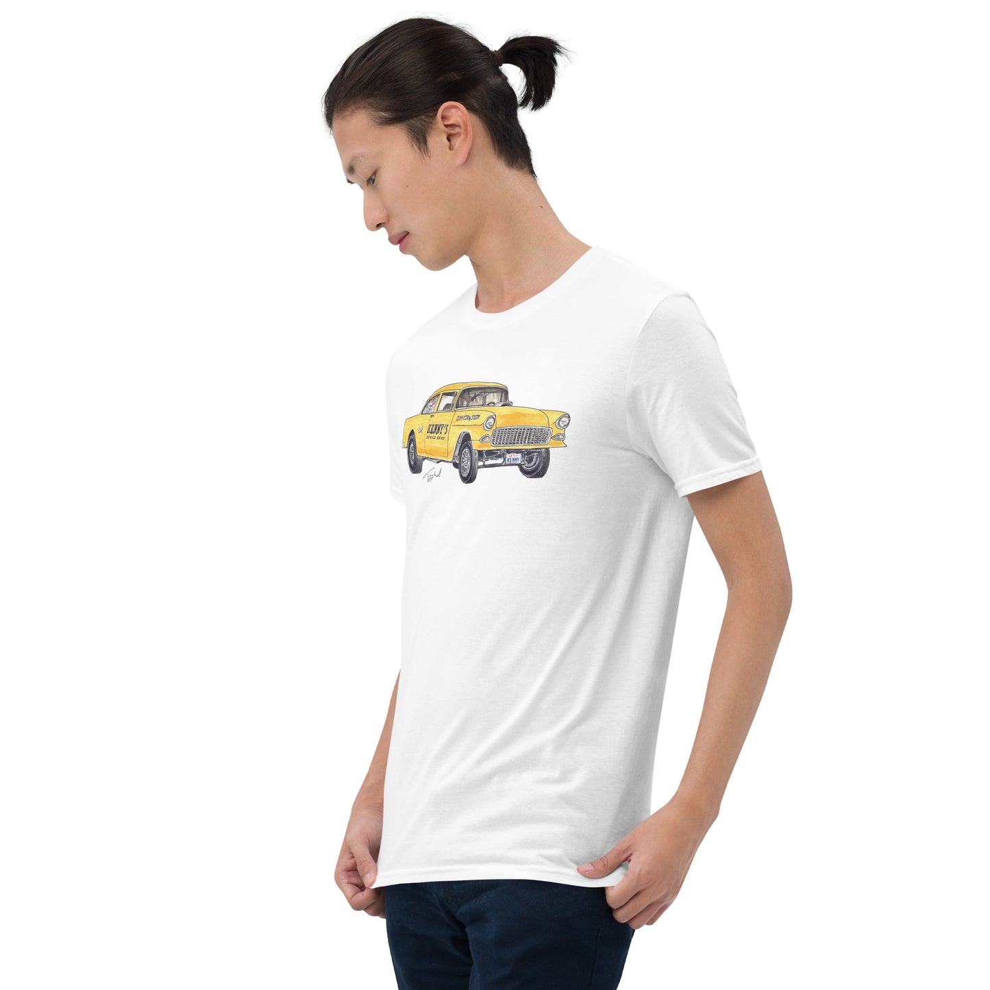 1955 Chevy Gasser – "Kenny’s Speed Shop" Softstyle T-Shirt