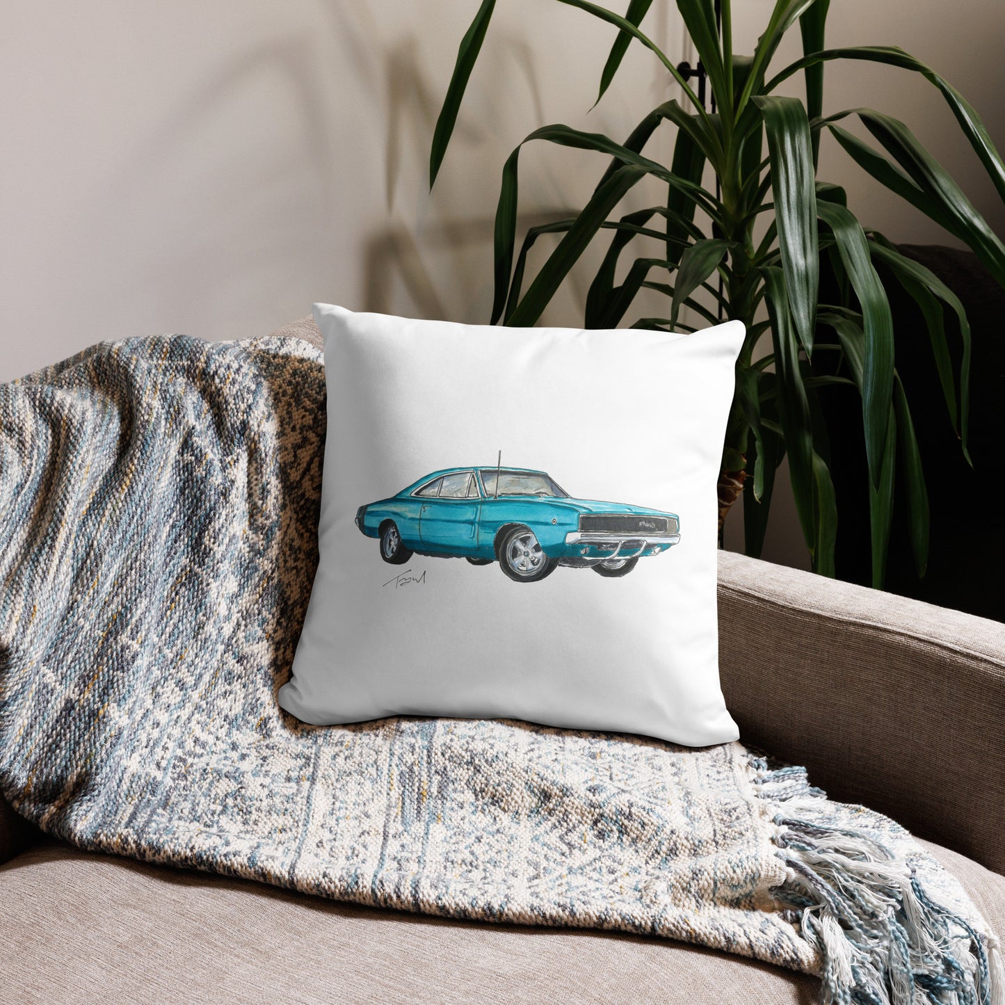 1968 Charger Blue Basic Pillow