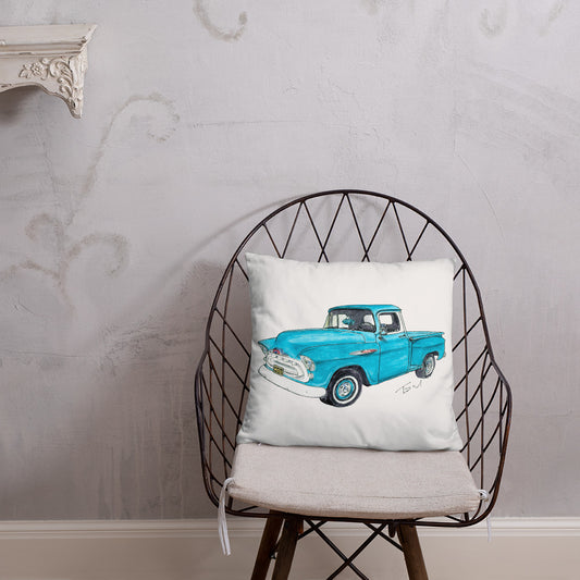 Vintage 1957 C Truck Blue Basic Pillow