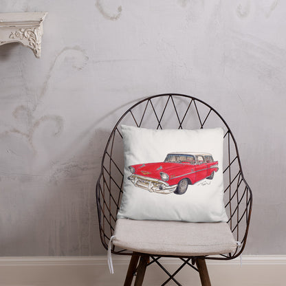 1957 C Belair Nomad Wagon Red-White Basic Pillow