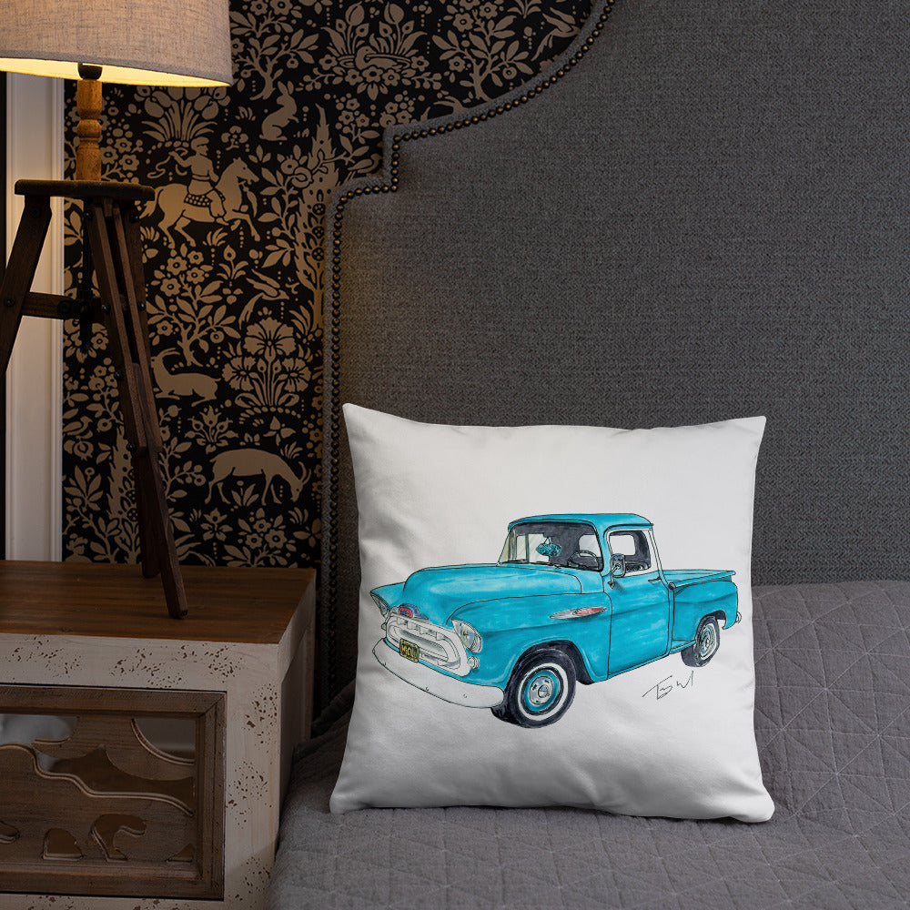 Vintage 1957 C Truck Blue Basic Pillow