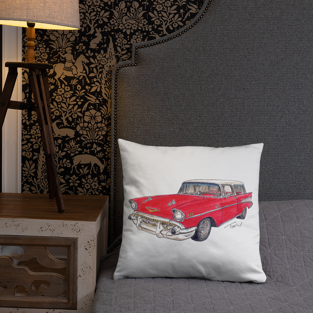 1957 C Belair Nomad Wagon Red-White Basic Pillow