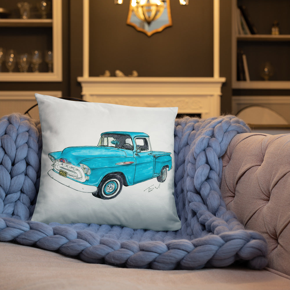 Vintage 1957 C Truck Blue Basic Pillow