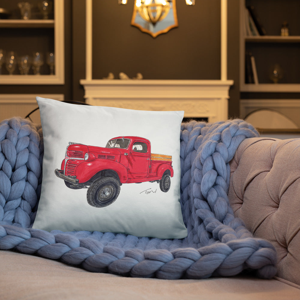 Vintage 1946 D Red Truck Basic Pillow