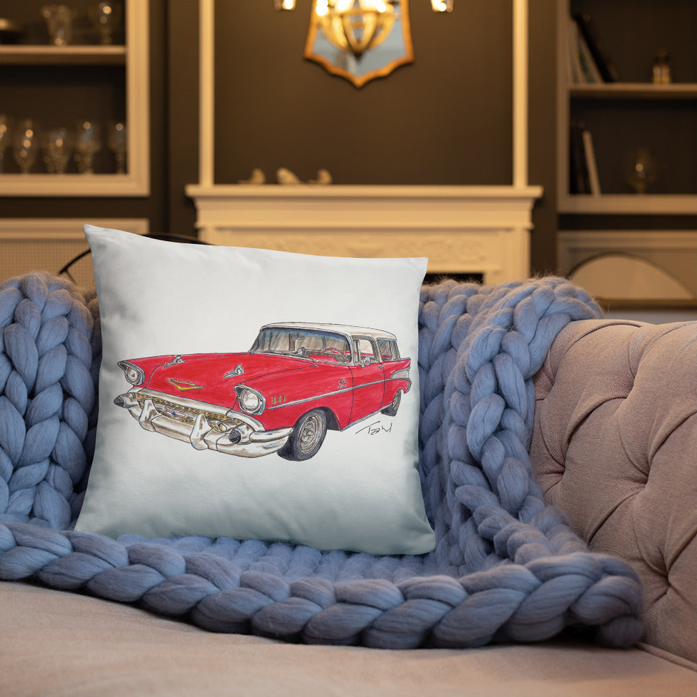 1957 C Belair Nomad Wagon Red-White Basic Pillow