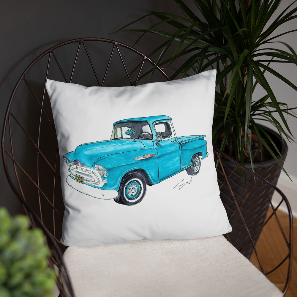 Vintage 1957 C Truck Blue Basic Pillow