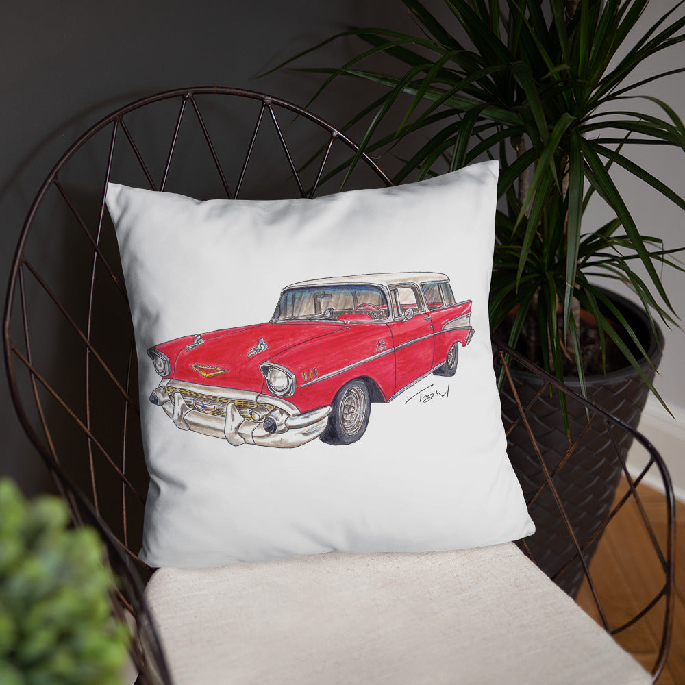 1957 C Belair Nomad Wagon Red-White Basic Pillow