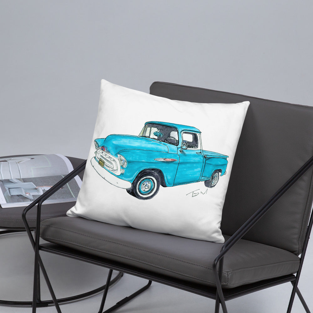 Vintage 1957 C Truck Blue Basic Pillow