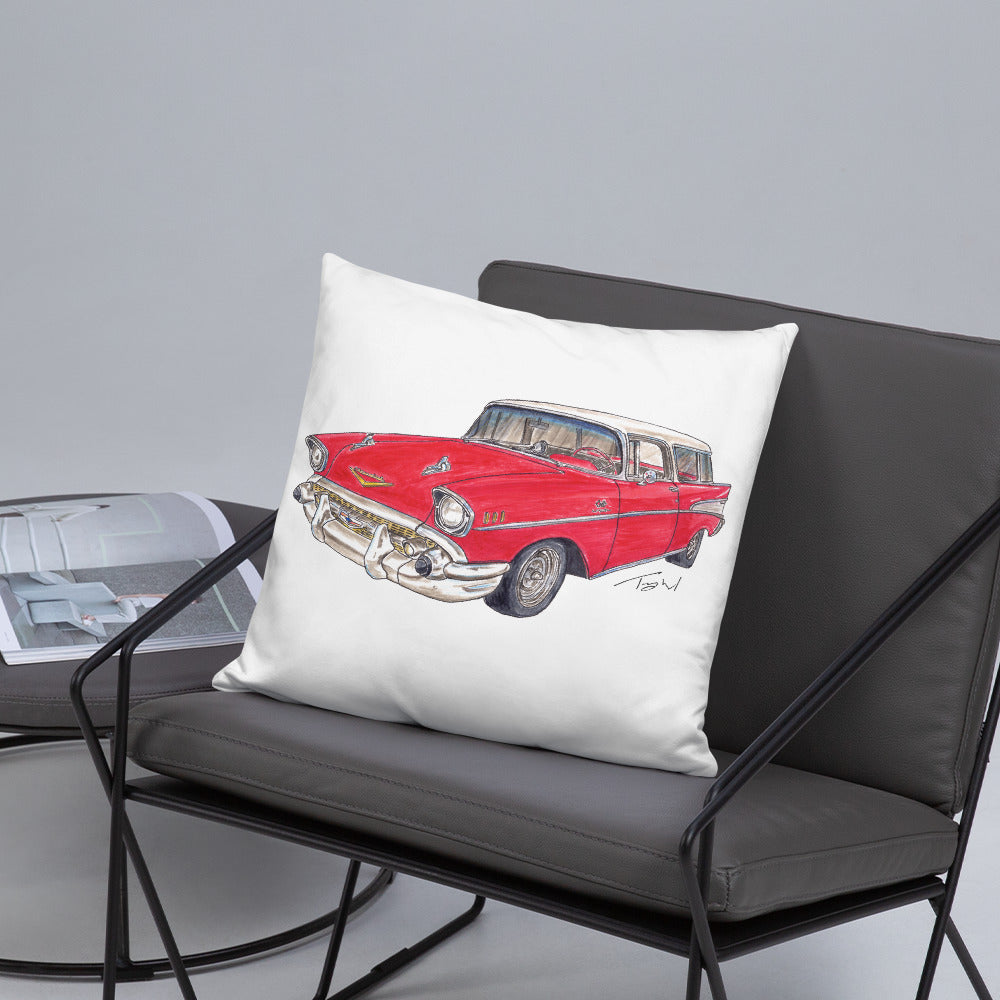 1957 C Belair Nomad Wagon Red-White Basic Pillow