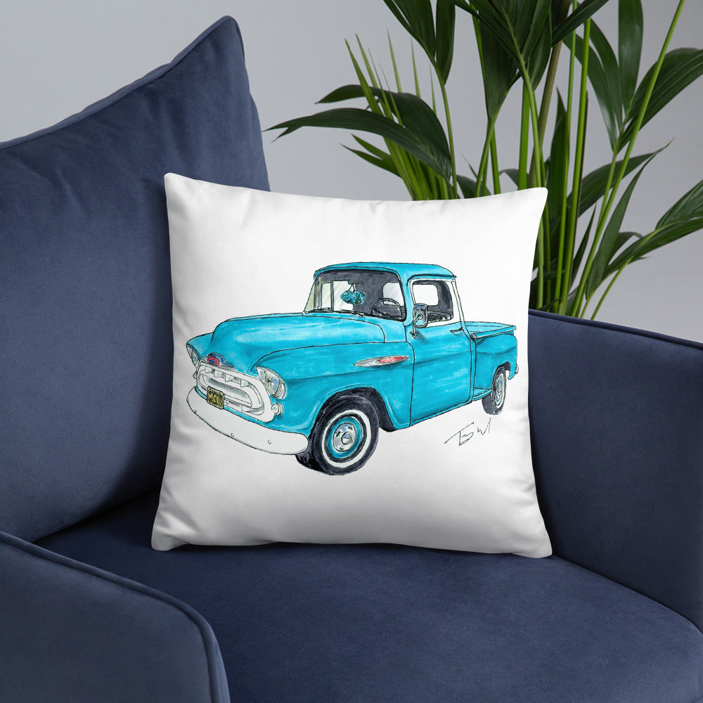 Vintage 1957 C Truck Blue Basic Pillow