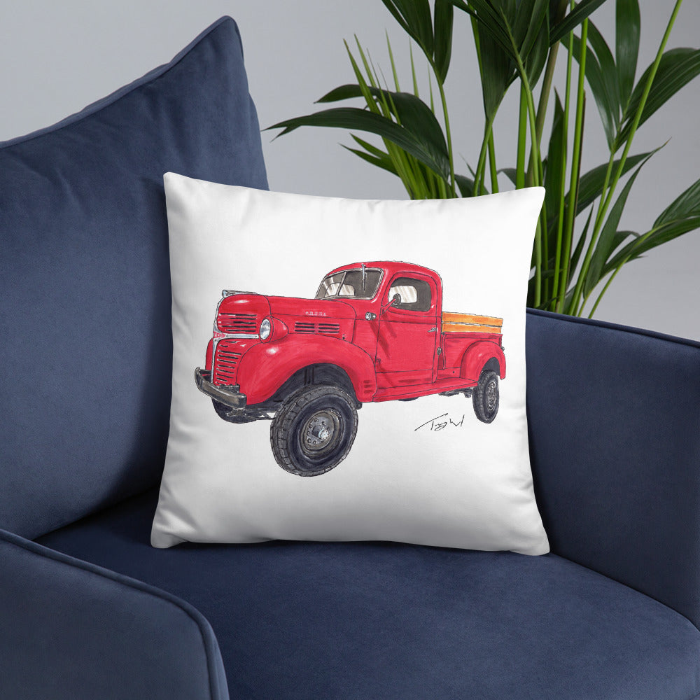 Vintage 1946 D Red Truck Basic Pillow