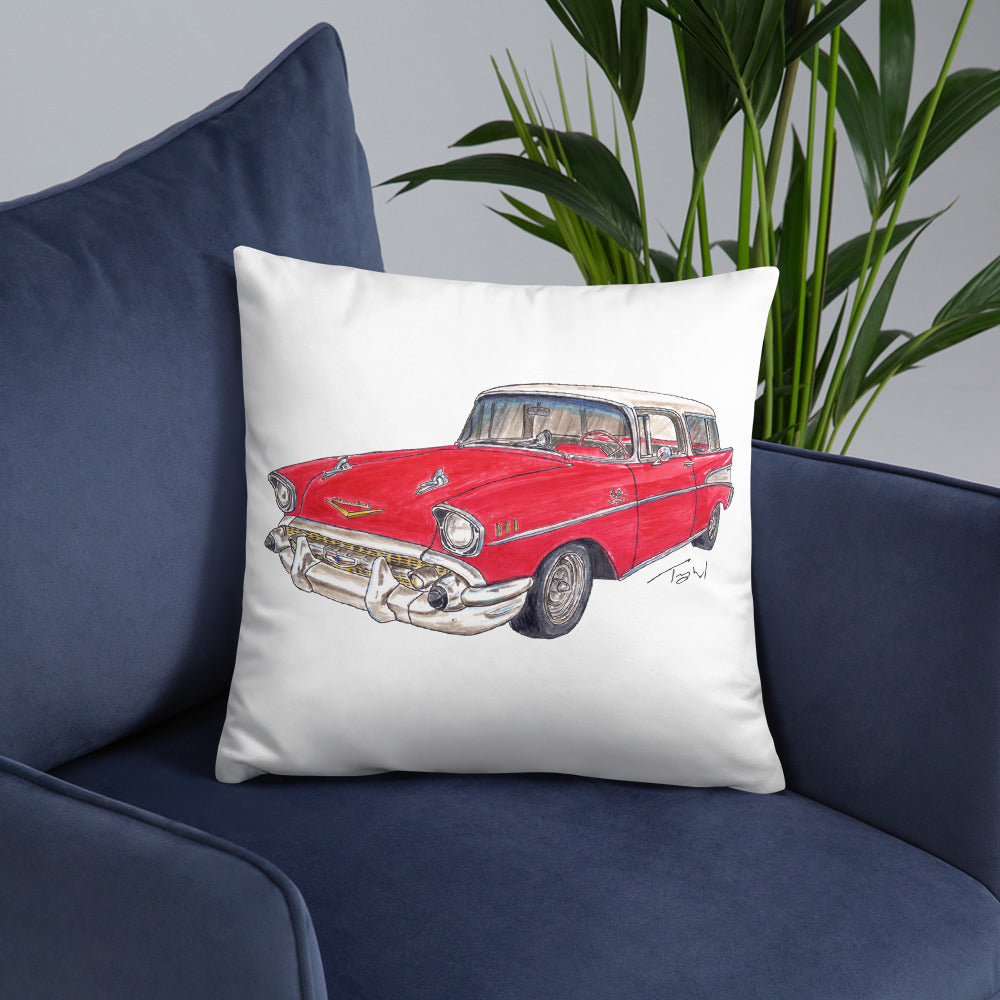 1957 C Belair Nomad Wagon Red-White Basic Pillow