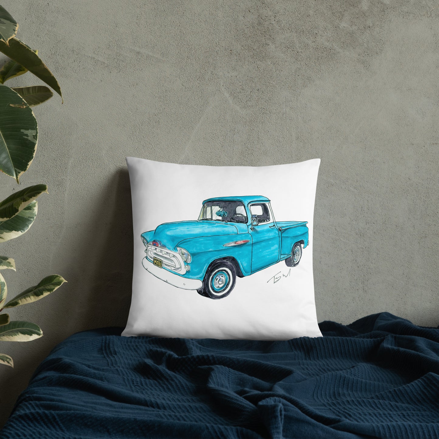 Vintage 1957 C Truck Blue Basic Pillow