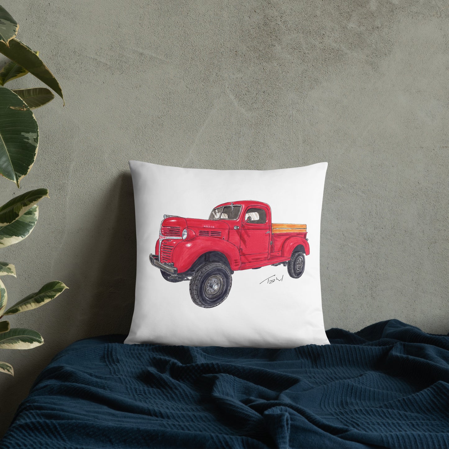 Vintage 1946 D Red Truck Basic Pillow