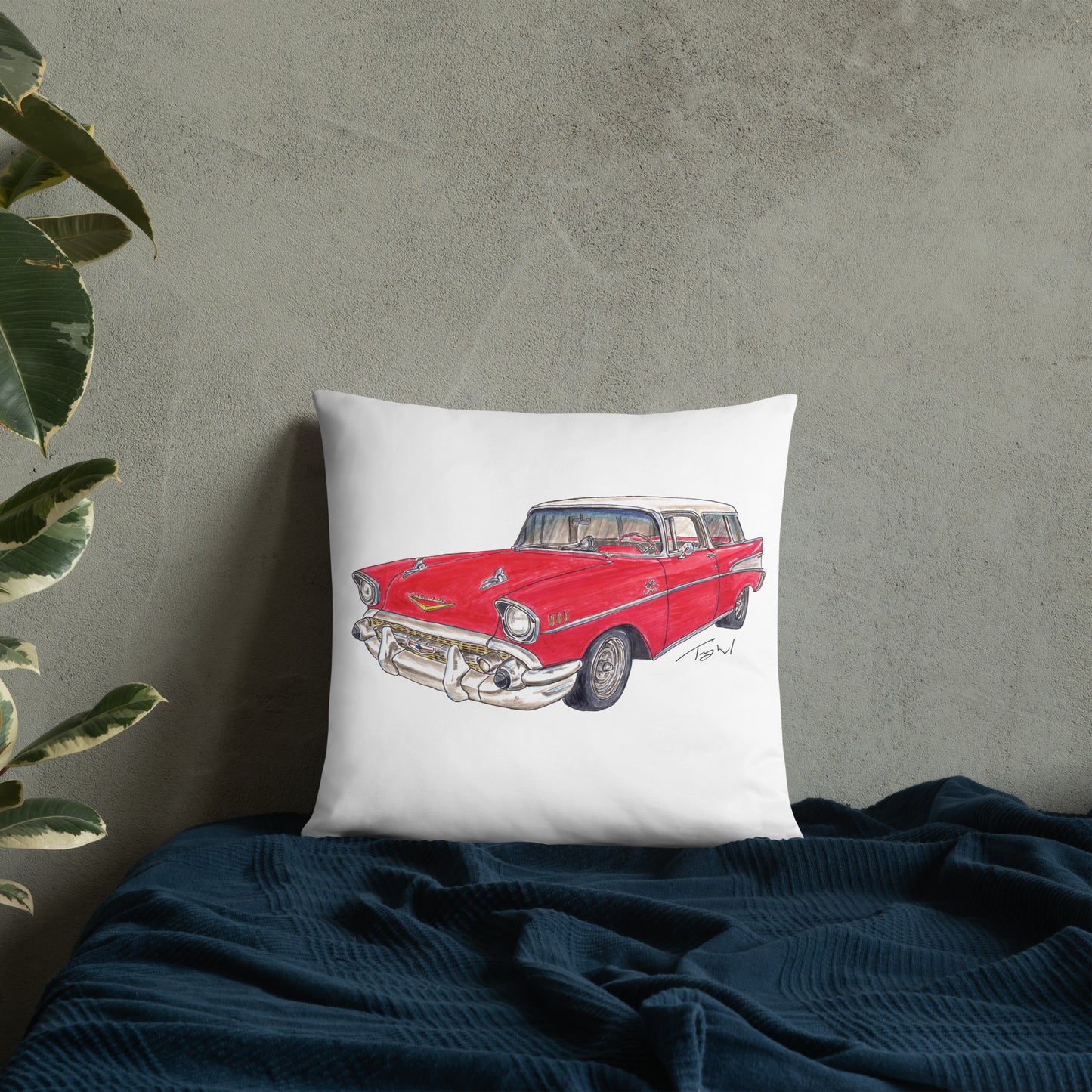 1957 C Belair Nomad Wagon Red-White Basic Pillow