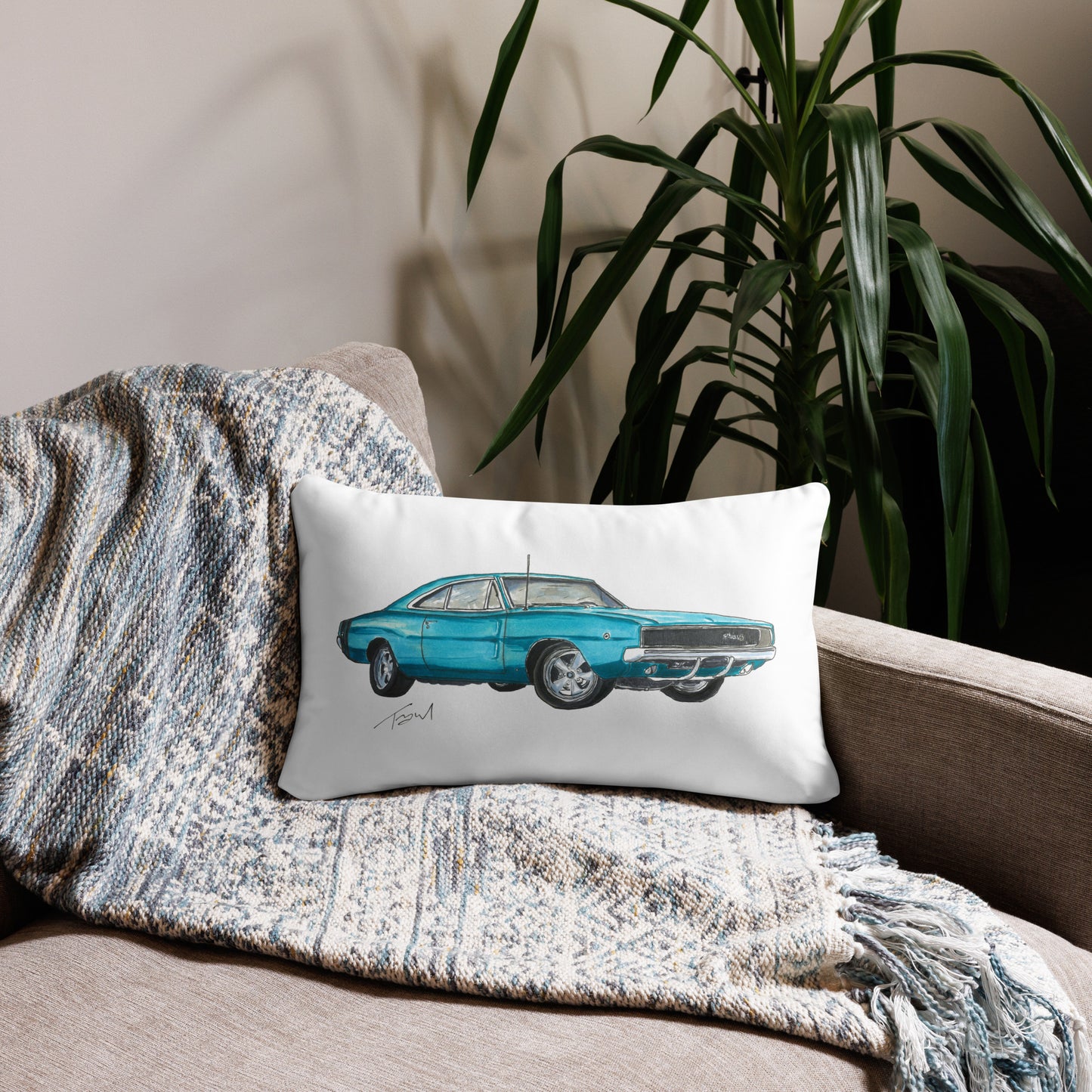 1968 Charger Blue Basic Pillow