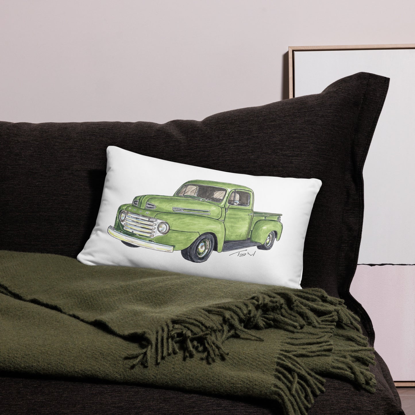 Vintage 1949 F Truck Green Basic Pillow