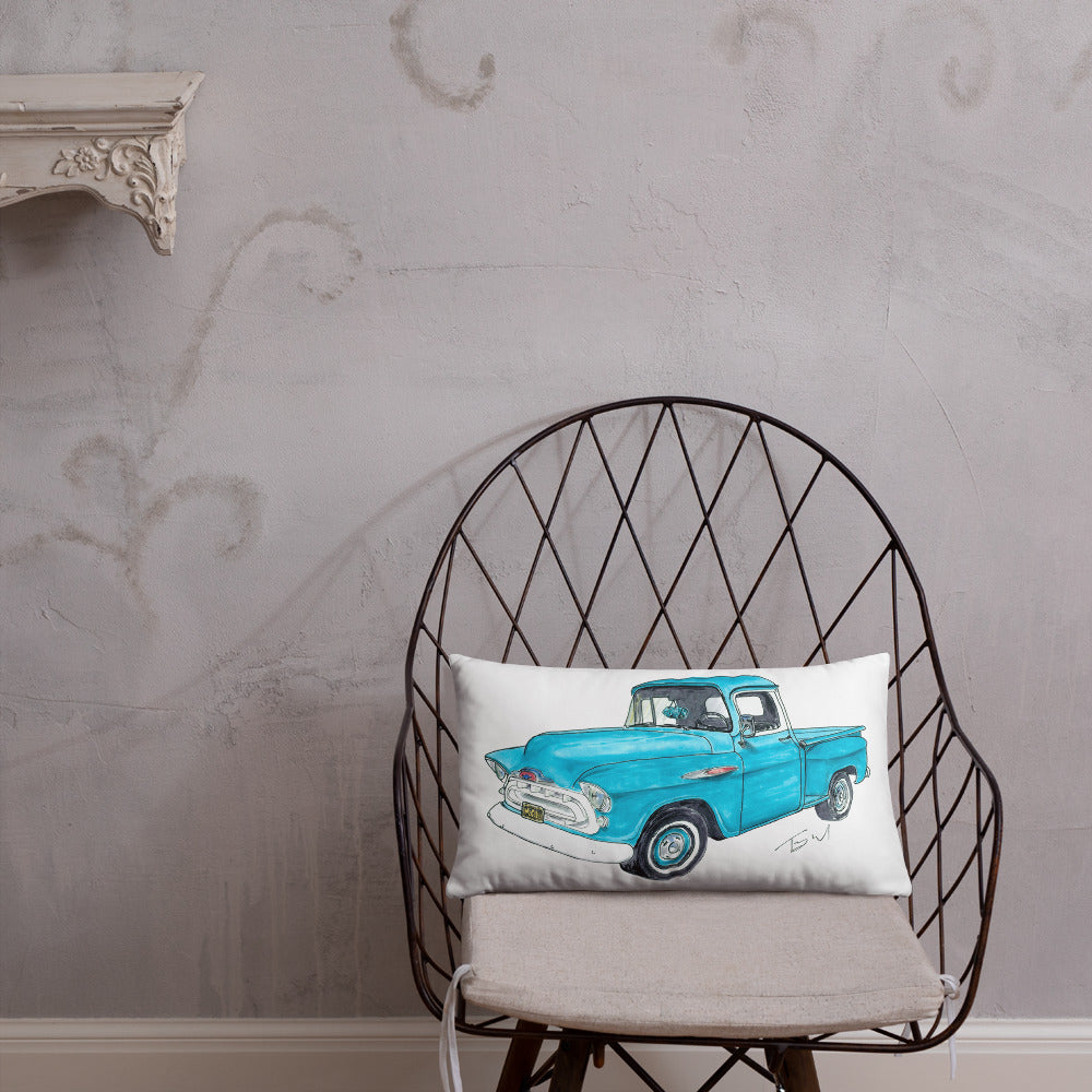 Vintage 1957 C Truck Blue Basic Pillow