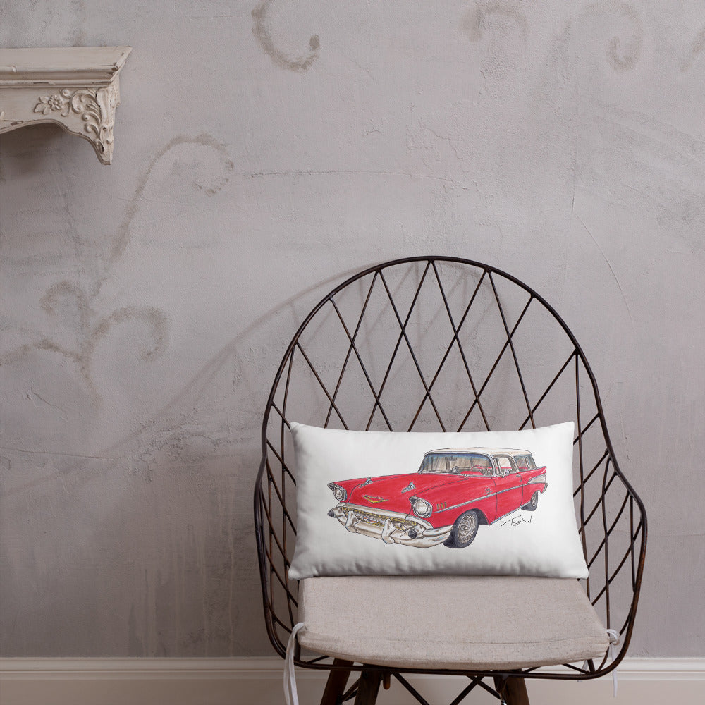 1957 C Belair Nomad Wagon Red-White Basic Pillow