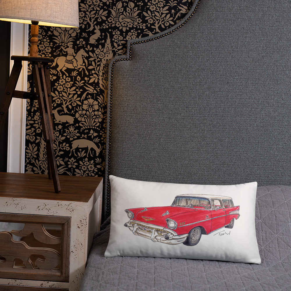 1957 C Belair Nomad Wagon Red-White Basic Pillow