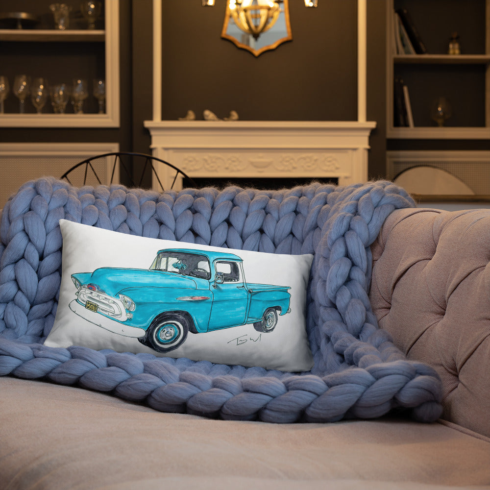 Vintage 1957 C Truck Blue Basic Pillow