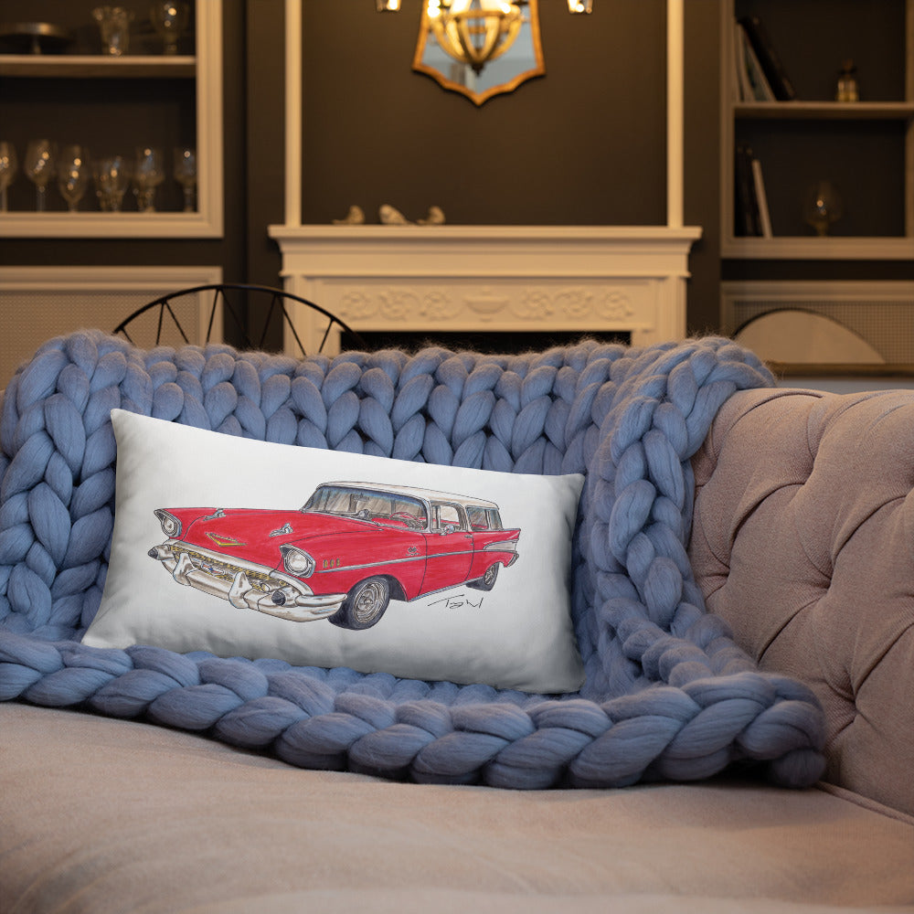 1957 C Belair Nomad Wagon Red-White Basic Pillow