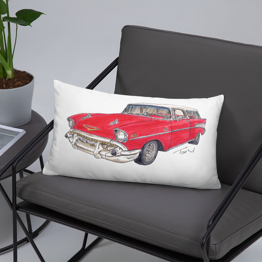 1957 C Belair Nomad Wagon Red-White Basic Pillow