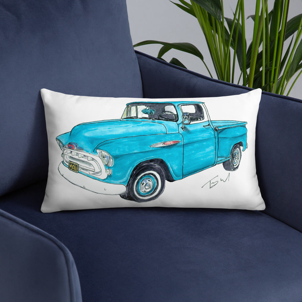 Vintage 1957 C Truck Blue Basic Pillow