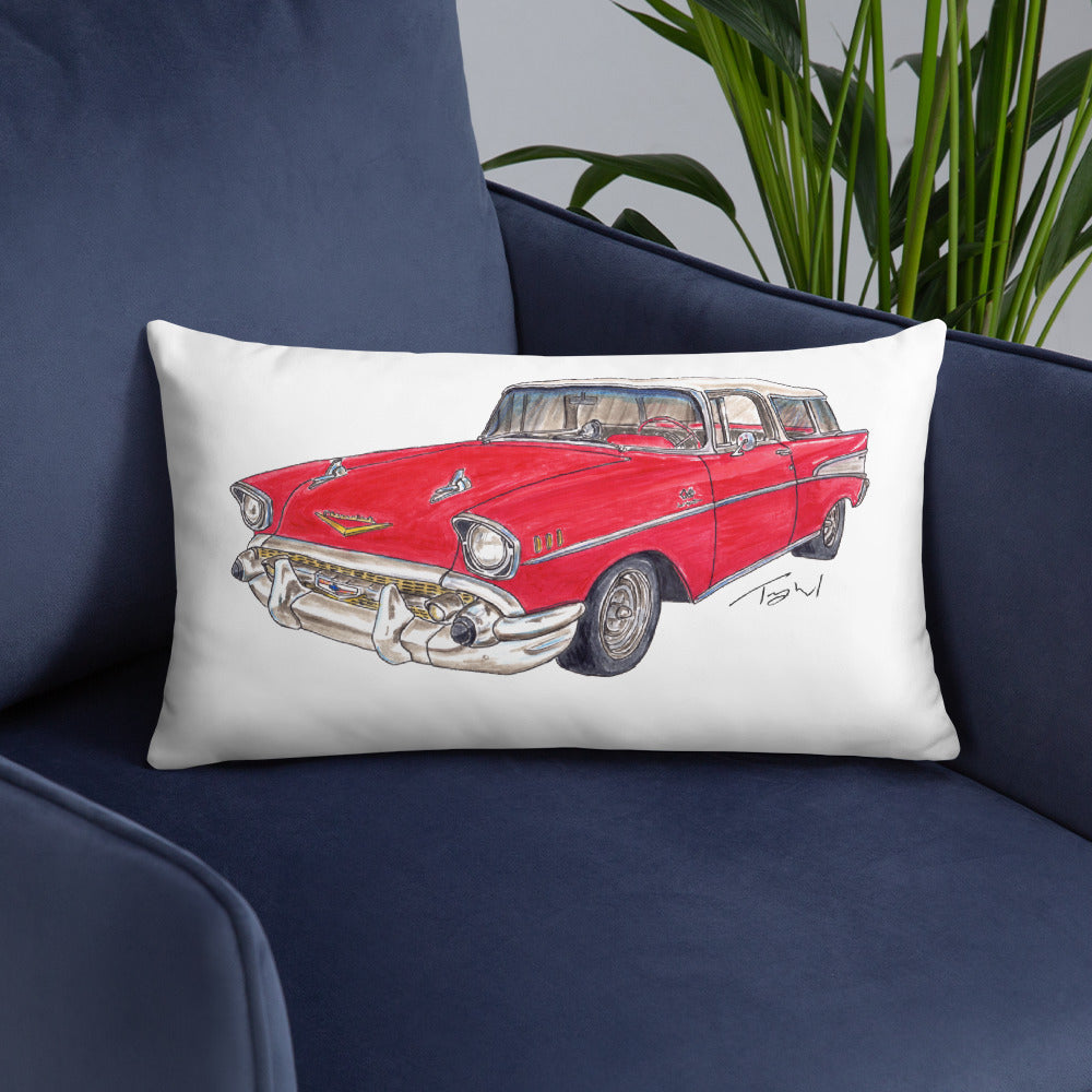 1957 C Belair Nomad Wagon Red-White Basic Pillow