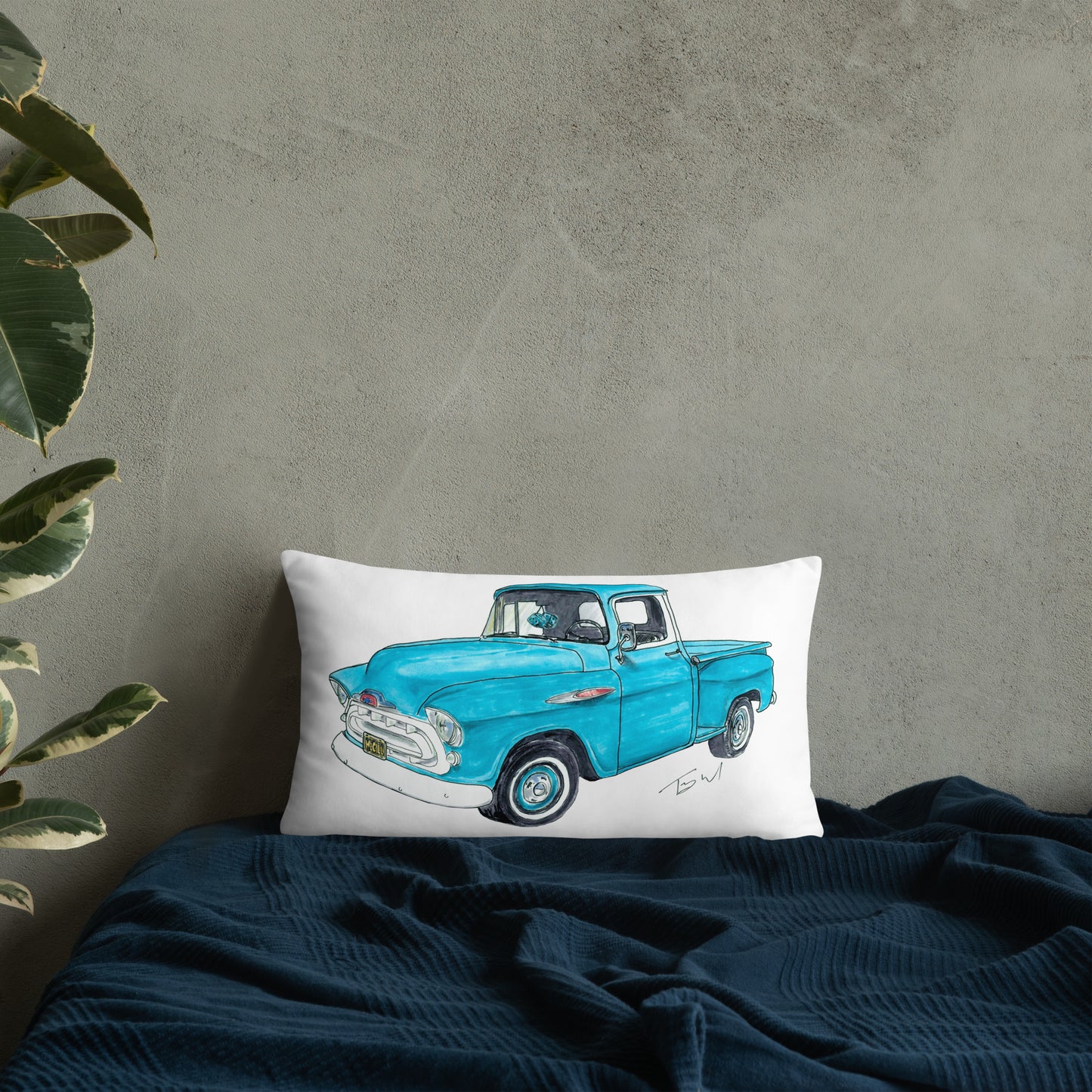 Vintage 1957 C Truck Blue Basic Pillow