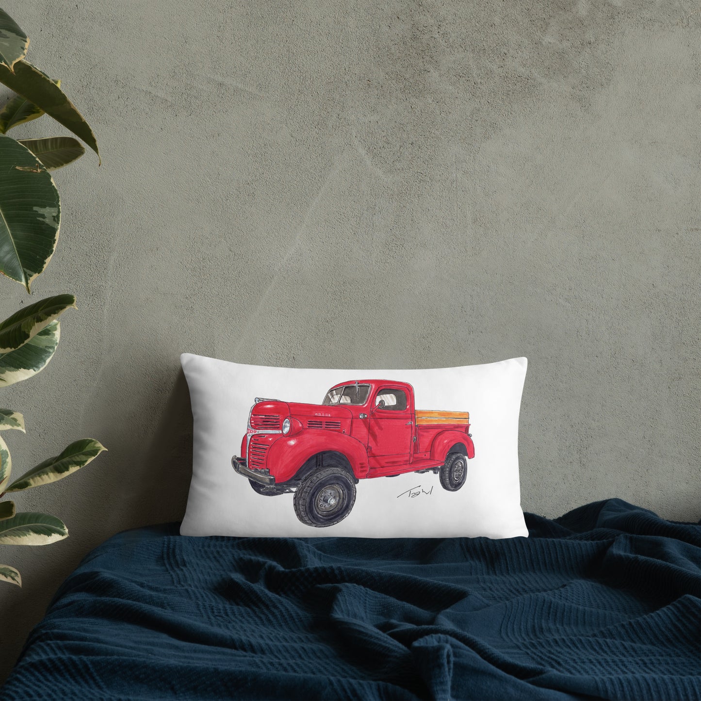 Vintage 1946 D Red Truck Basic Pillow