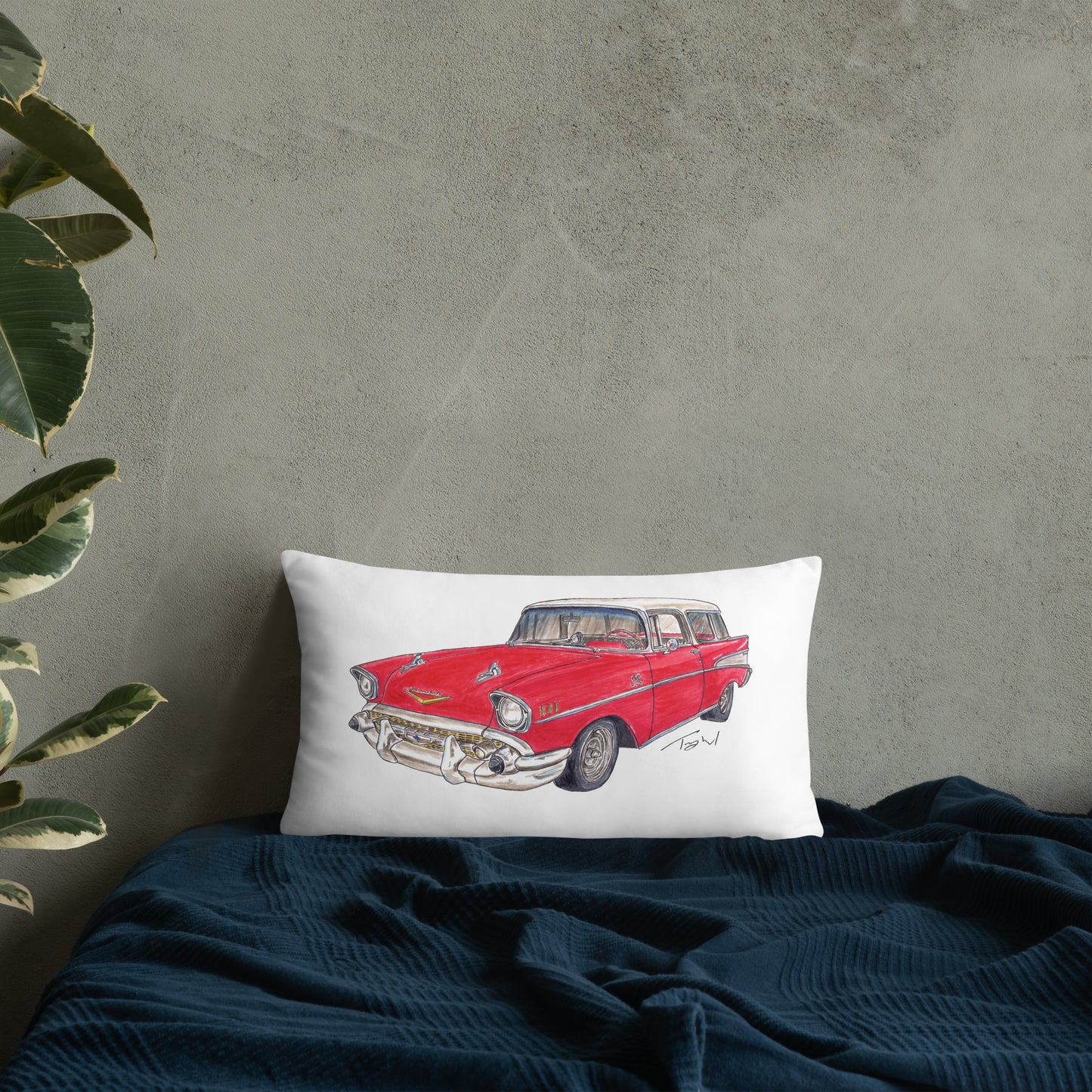 1957 C Belair Nomad Wagon Red-White Basic Pillow