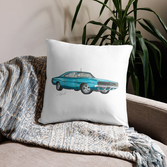 1968 Charger Blue Basic Pillow