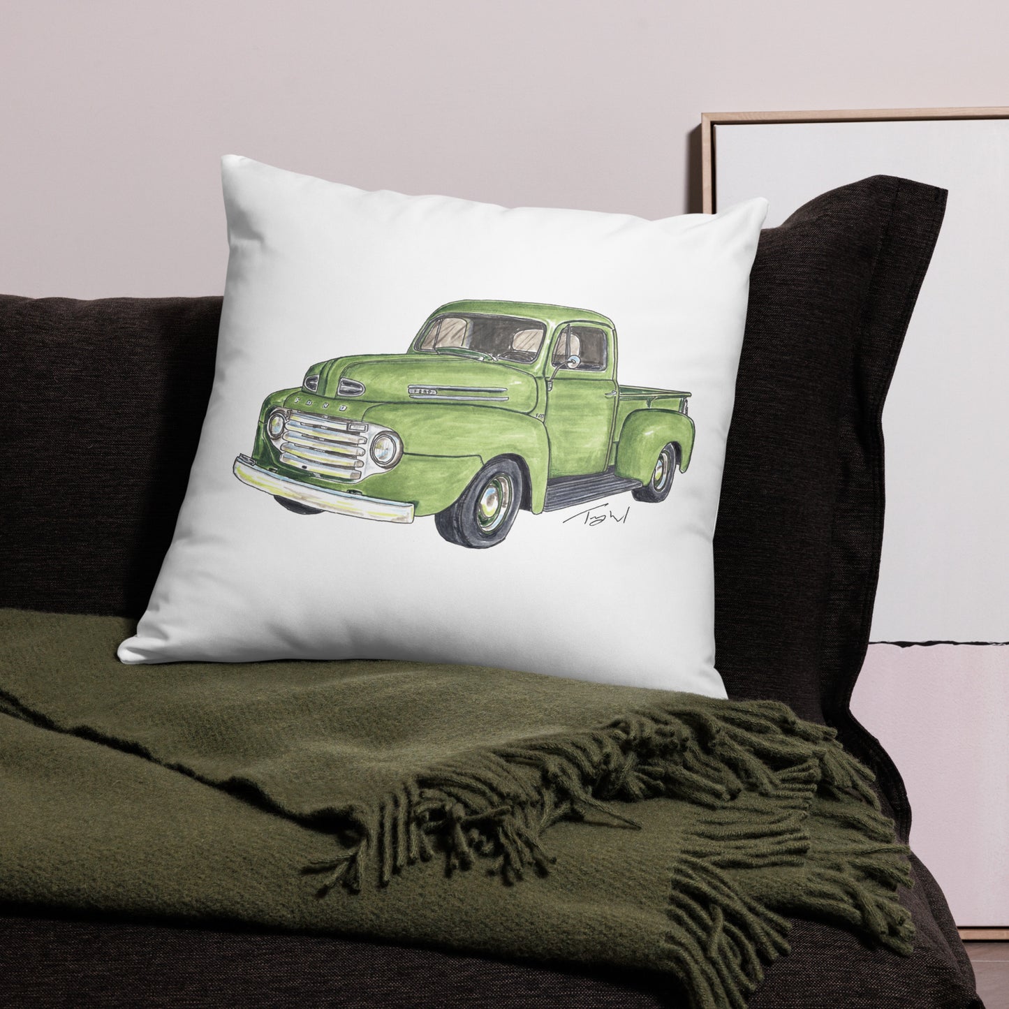 Vintage 1949 F Truck Green Basic Pillow