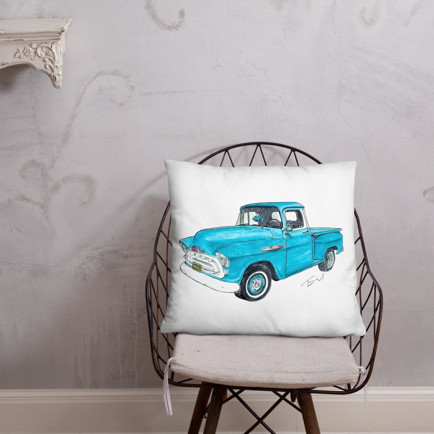 Vintage 1957 C Truck Blue Basic Pillow