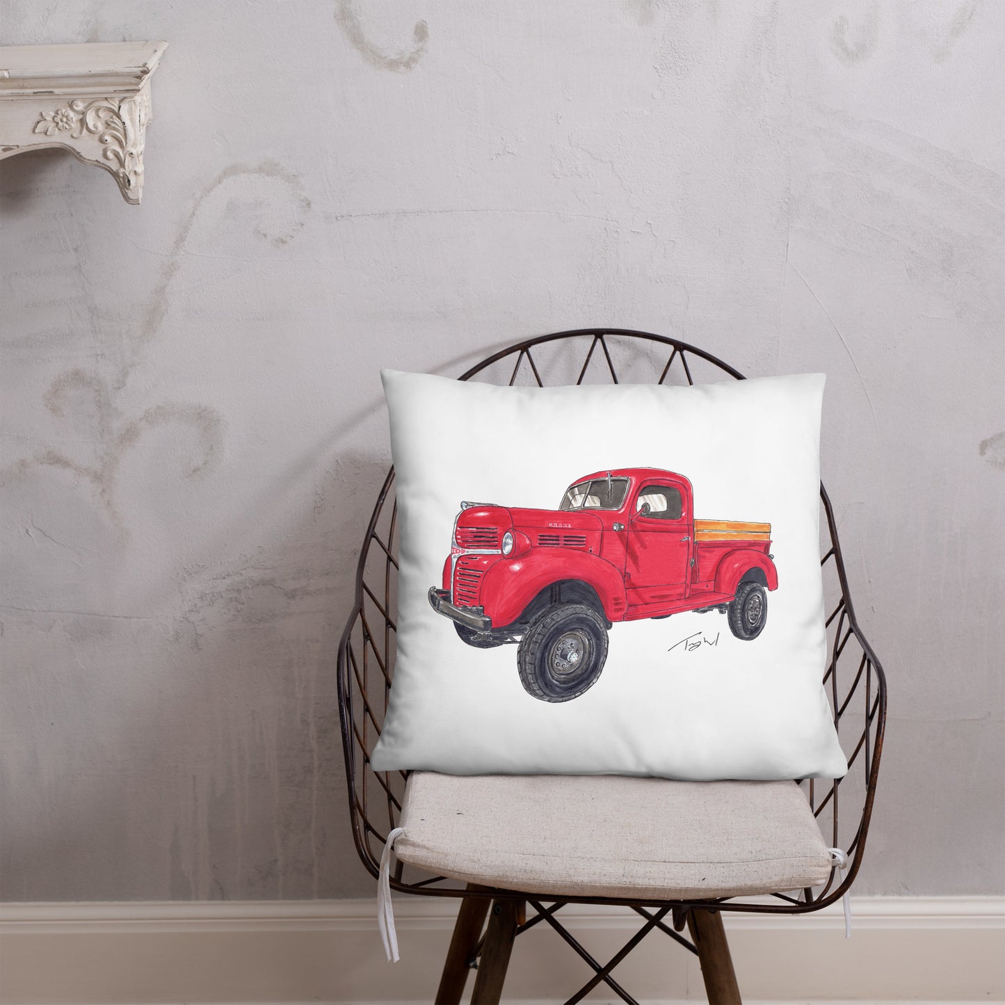 Vintage 1946 D Red Truck Basic Pillow