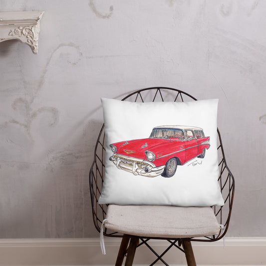 1957 C Belair Nomad Wagon Red-White Basic Pillow