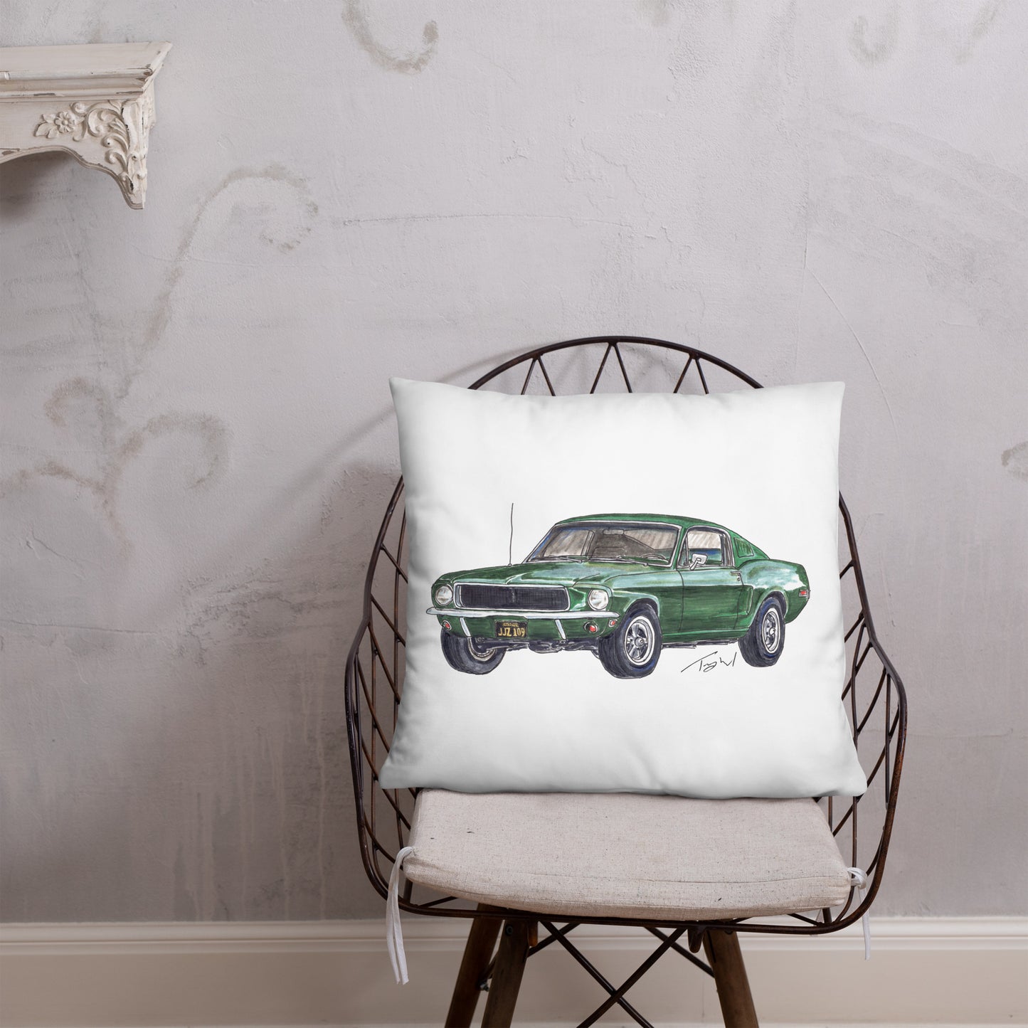 1968 B Mustang GT Green Basic Pillow