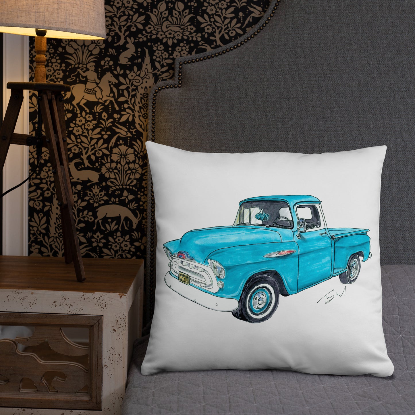 Vintage 1957 C Truck Blue Basic Pillow