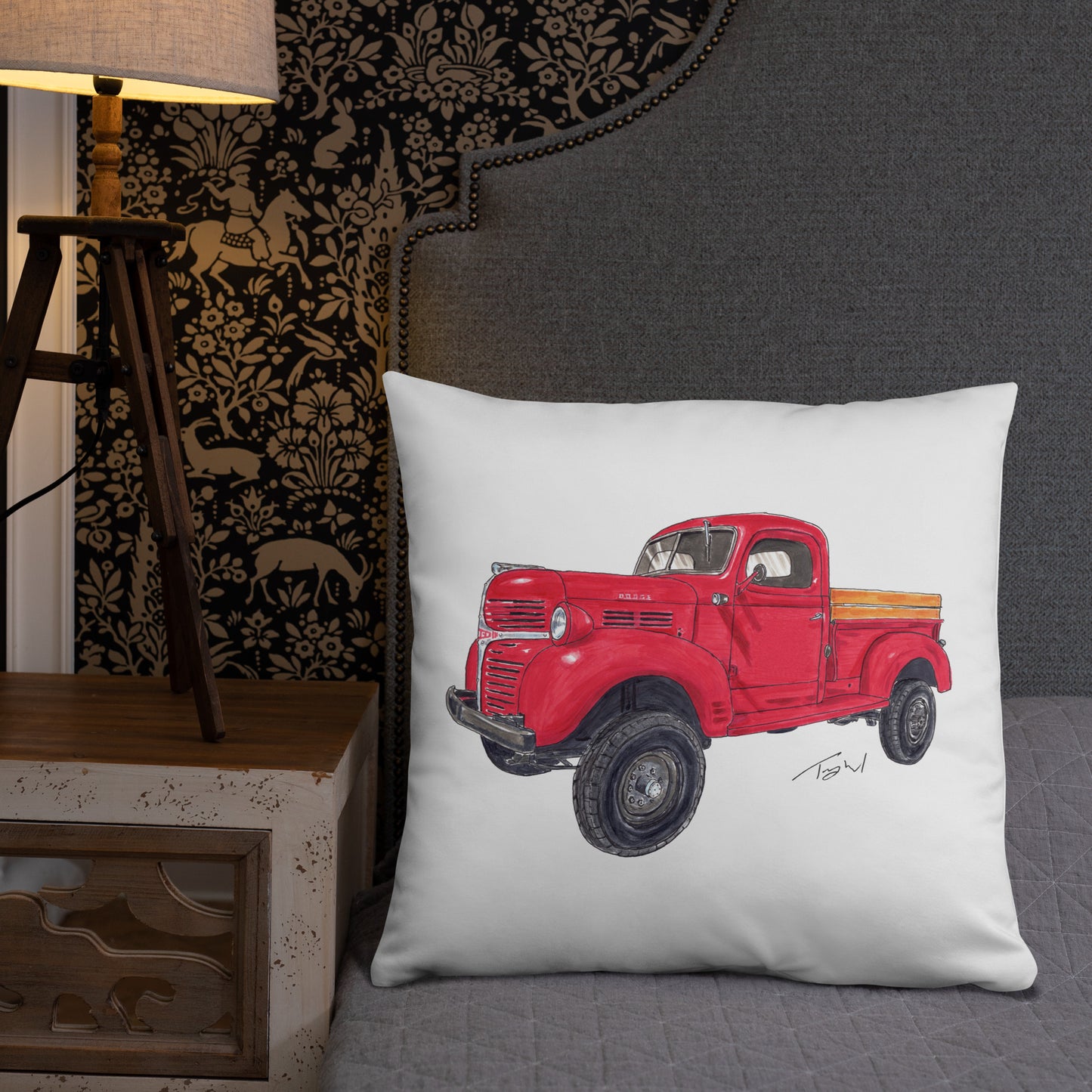 Vintage 1946 D Red Truck Basic Pillow