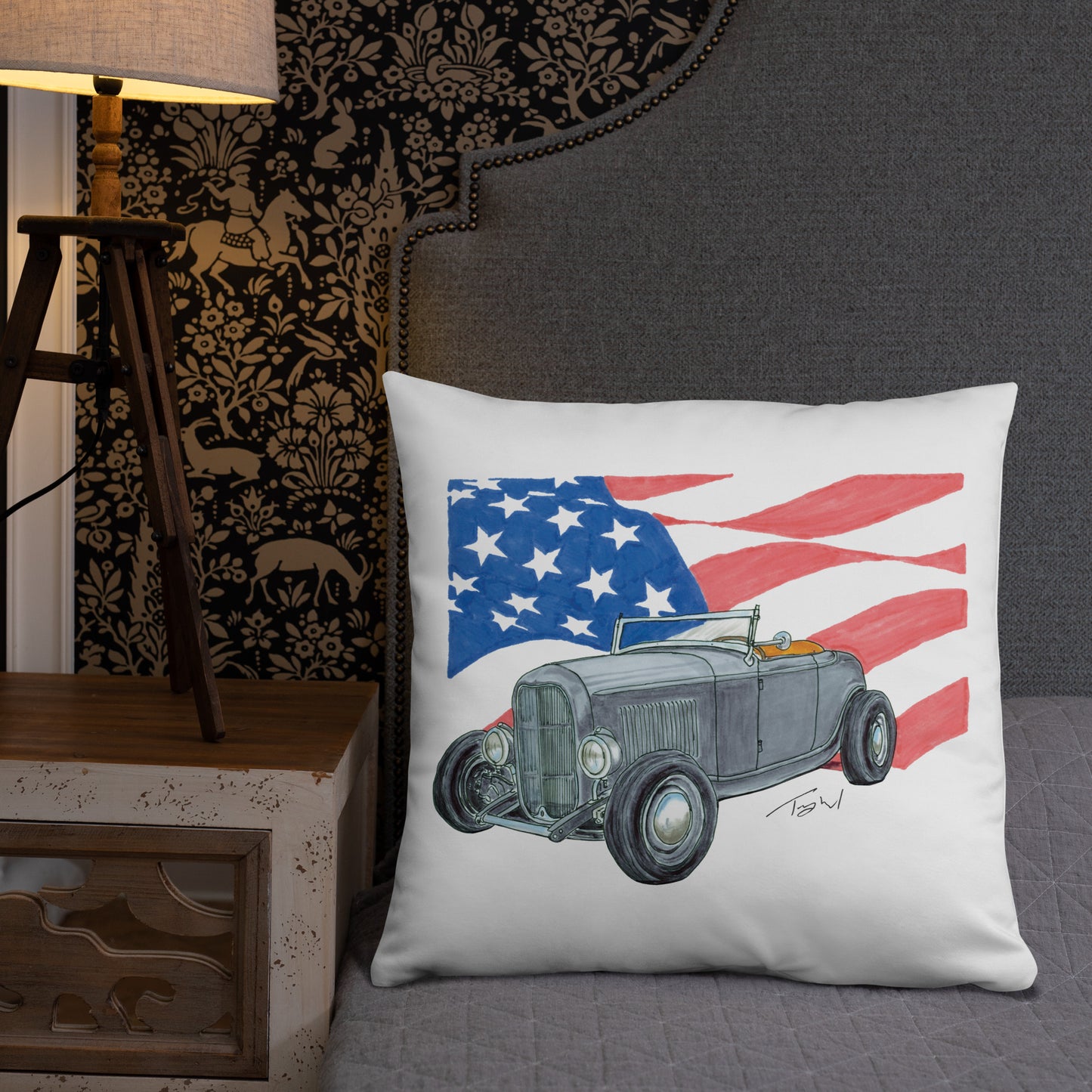 1932 F Roadster USA Flag Basic Pillow