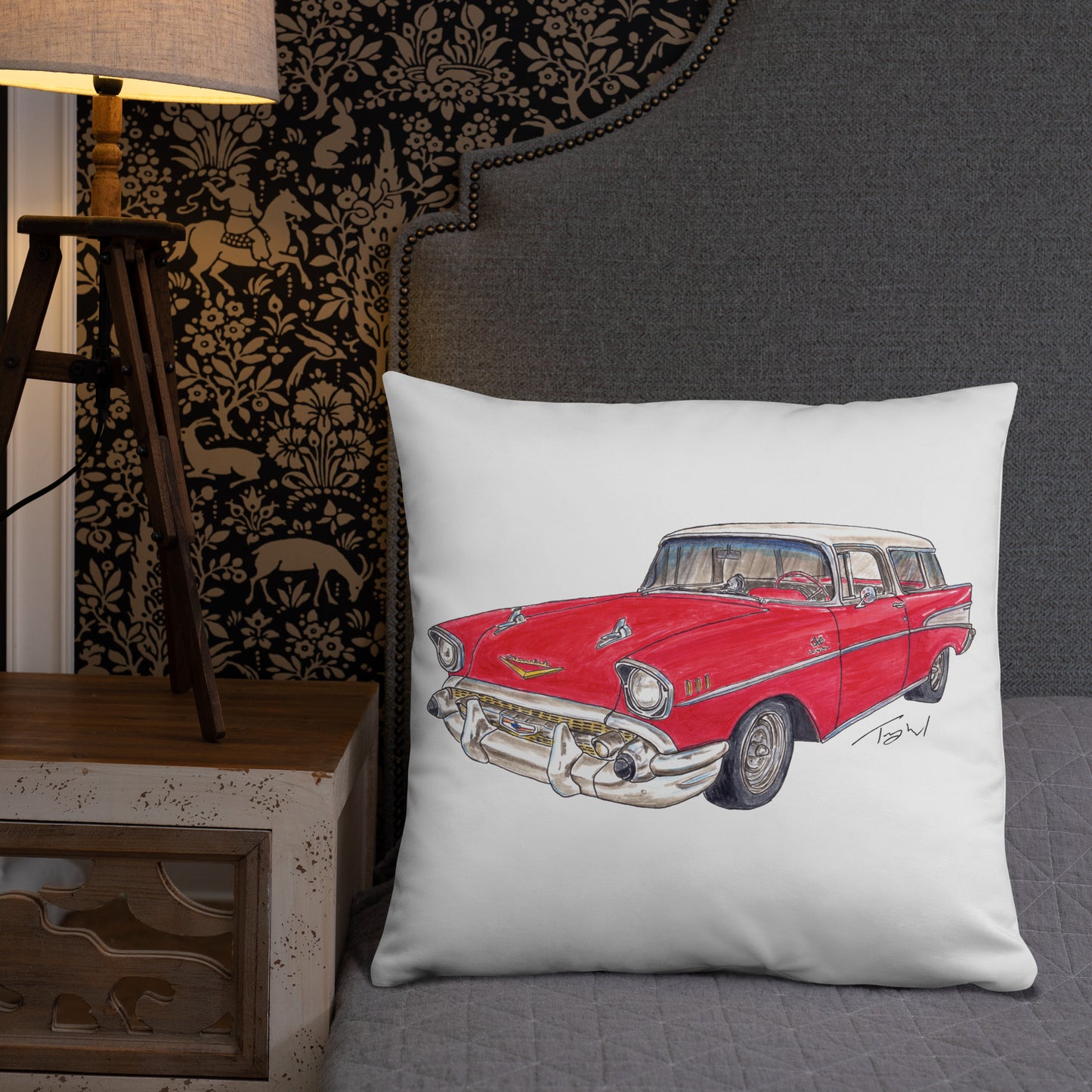 1957 C Belair Nomad Wagon Red-White Basic Pillow