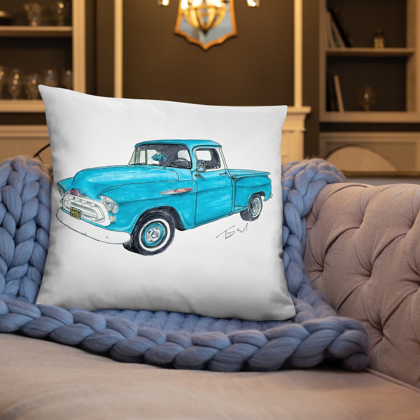 Vintage 1957 C Truck Blue Basic Pillow