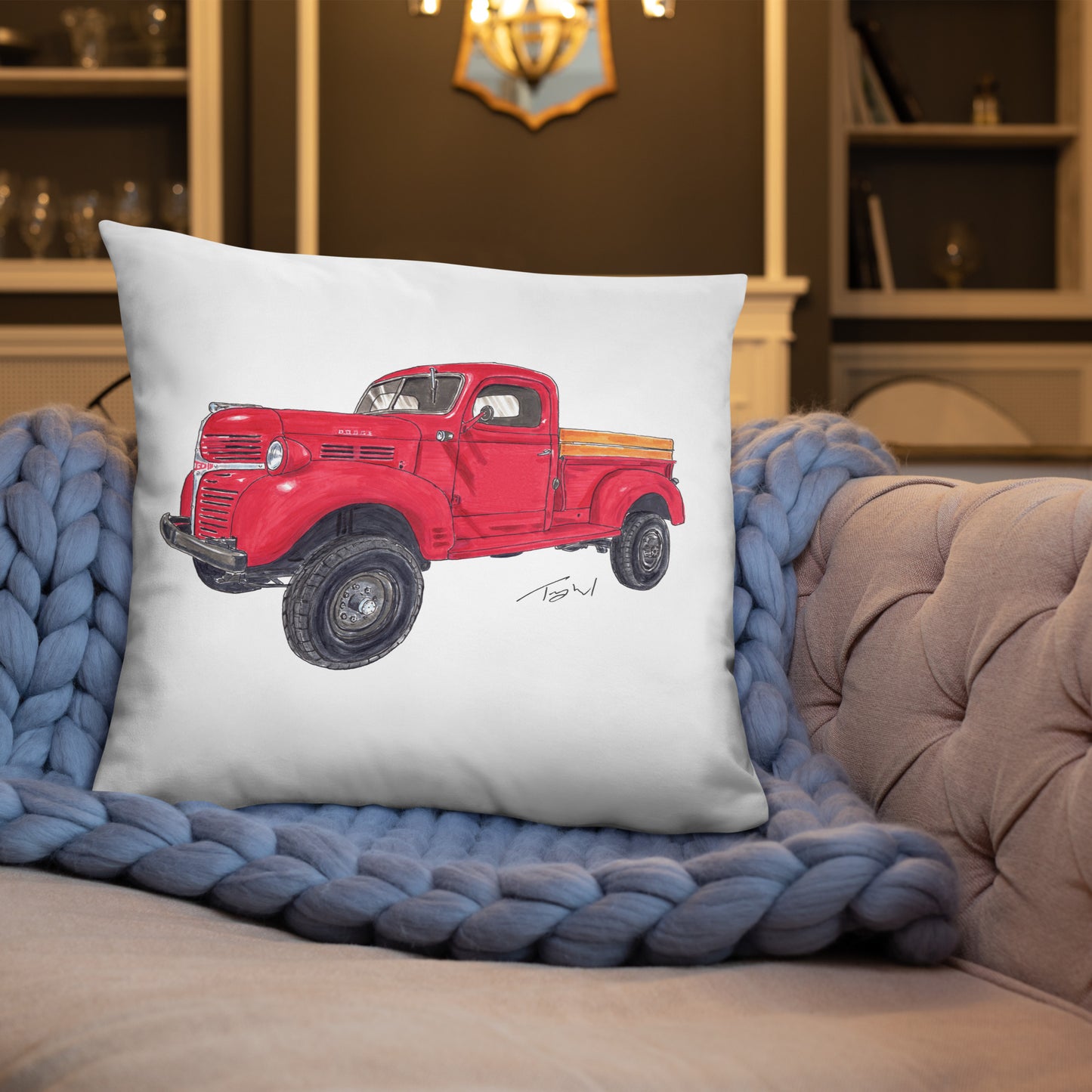 Vintage 1946 D Red Truck Basic Pillow