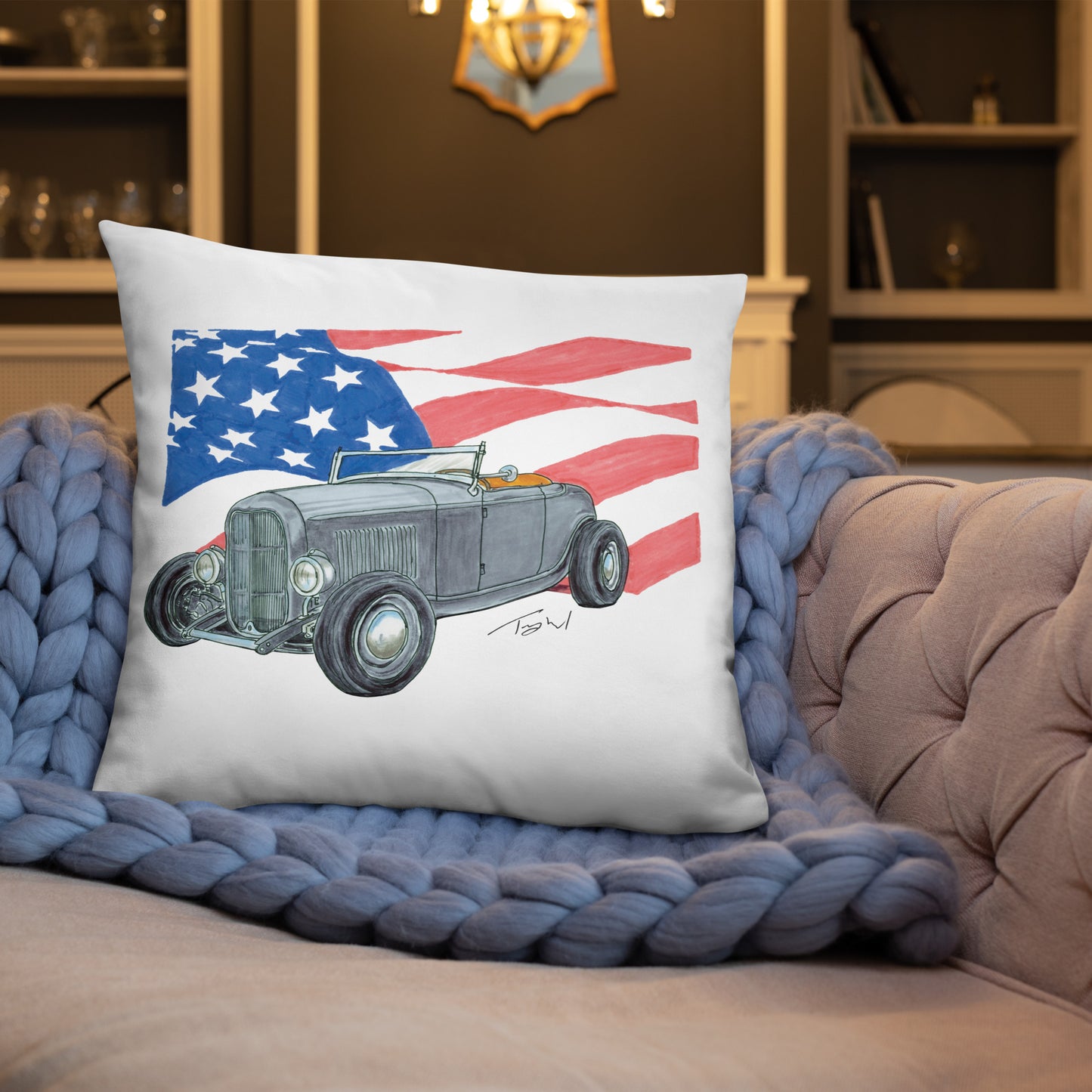 1932 F Roadster USA Flag Basic Pillow