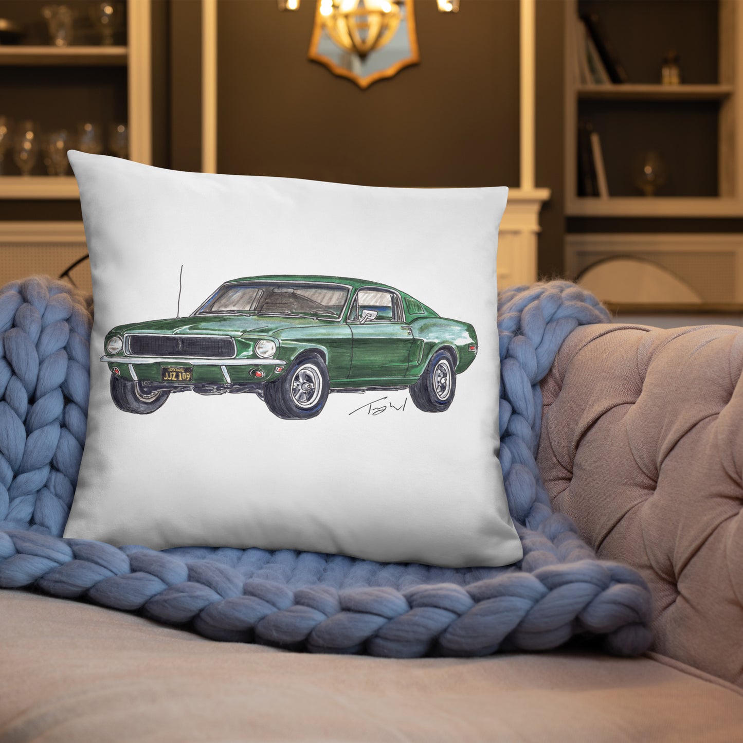 1968 B Mustang GT Green Basic Pillow