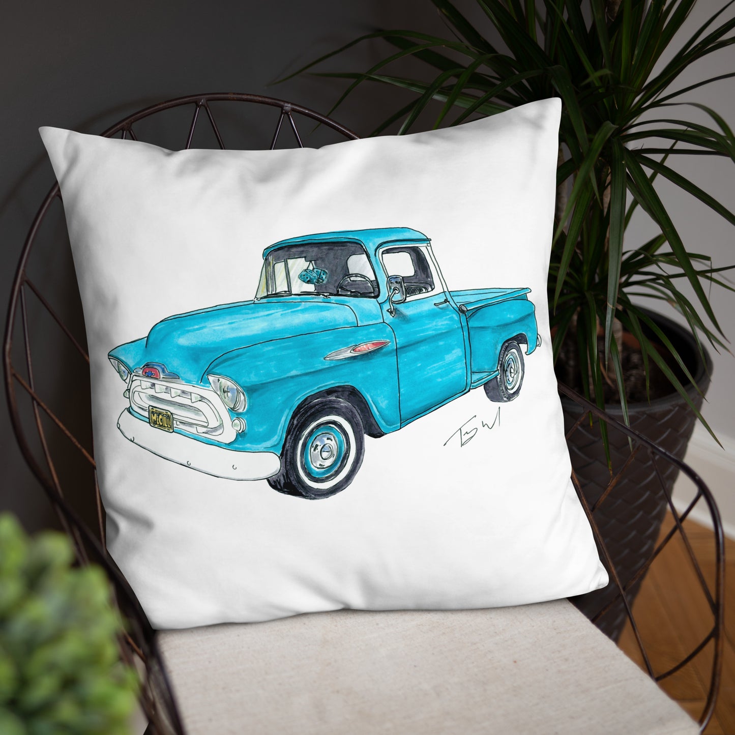 Vintage 1957 C Truck Blue Basic Pillow